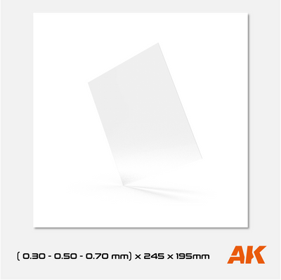 AK Styrene Sheet Set - 0.30mm, 0.50mm, 0.70mm thickness - 245mm x 295mm