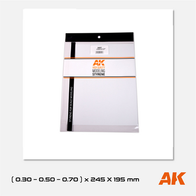 AK Styrene Sheet Set - 0.30mm, 0.50mm, 0.70mm thickness - 245mm x 295mm