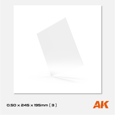 AK Styrene Sheet - 0.50mm thickness - 245mm x 295mm (3 units)