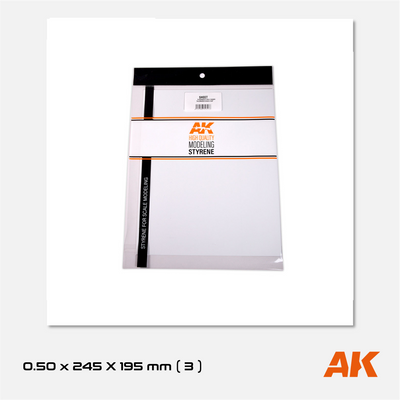 AK Styrene Sheet - 0.50mm thickness - 245mm x 295mm (3 units)