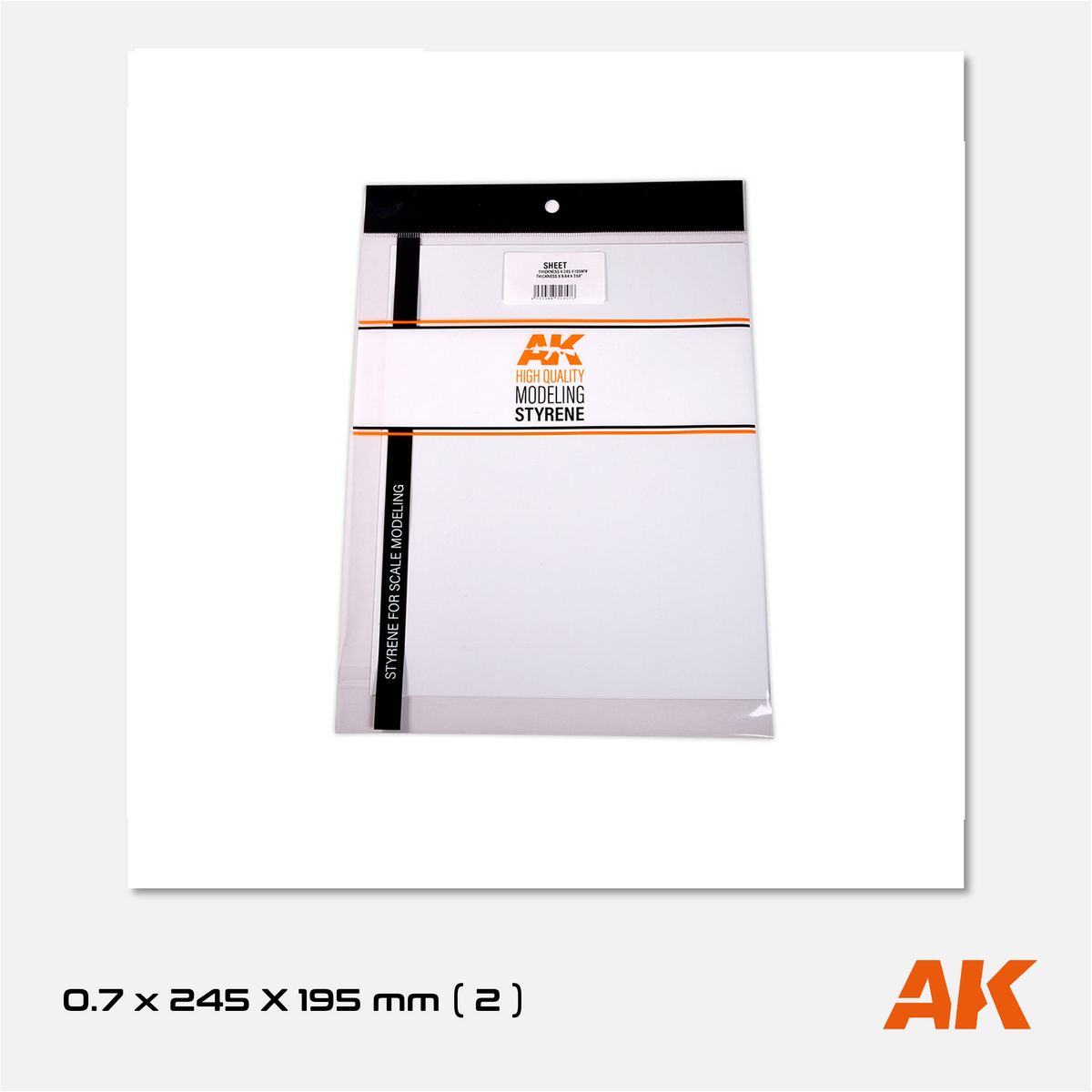 AK Styrene Sheet - 0.70mm thickness - 245mm x 295mm (3 units)