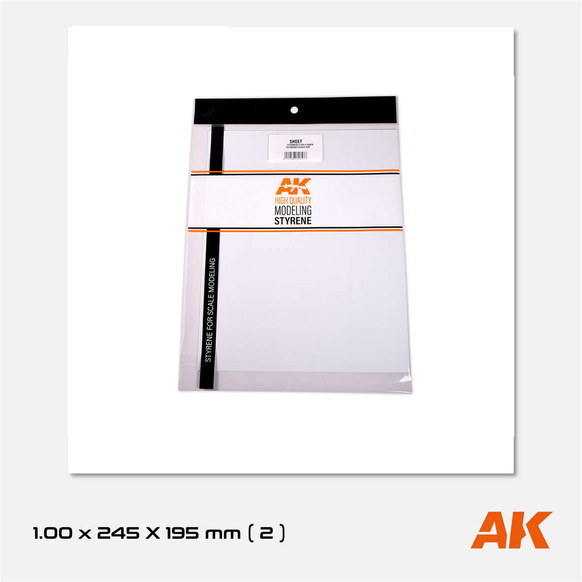 AK Styrene Sheet - 1.00mm thickness - 245mm x 295mm (2 units)