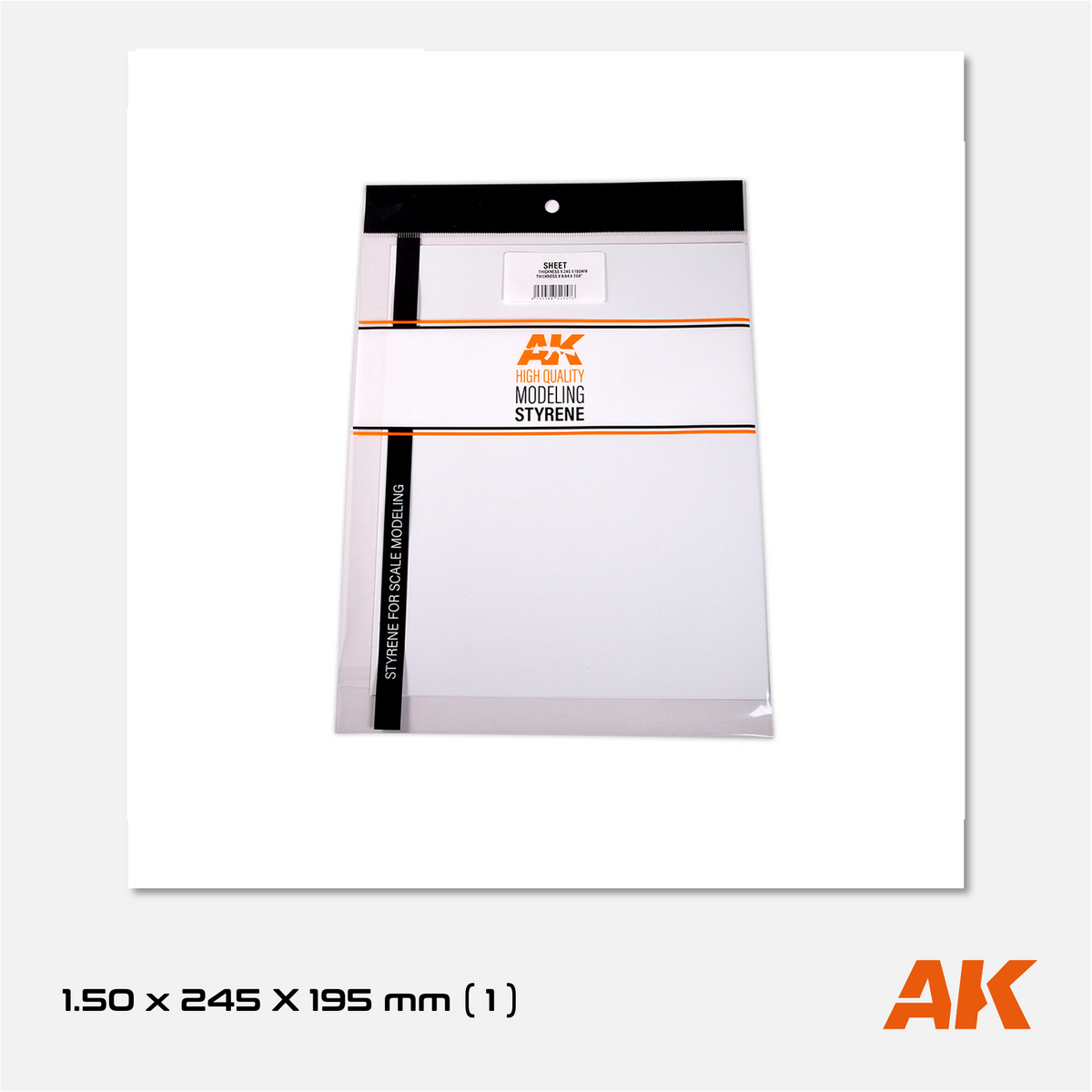 AK Styrene Sheet - 1.50mm thickness - 245mm x 295mm (1 unit)