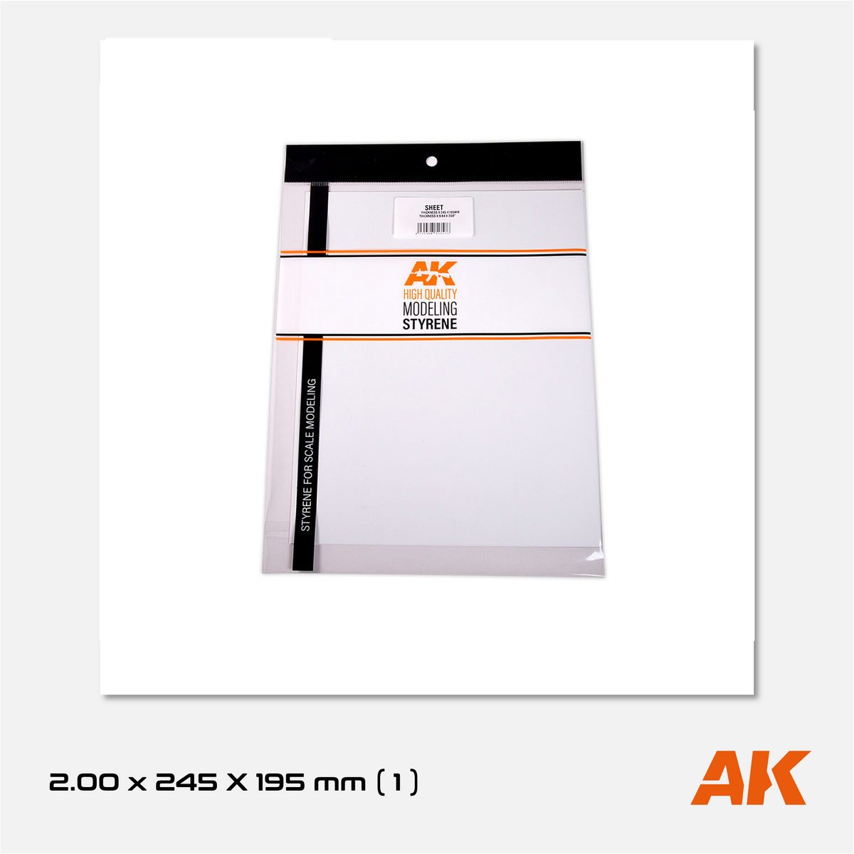 AK Styrene Sheet - 2.00mm thickness - 245mm x 295mm (1 unit)