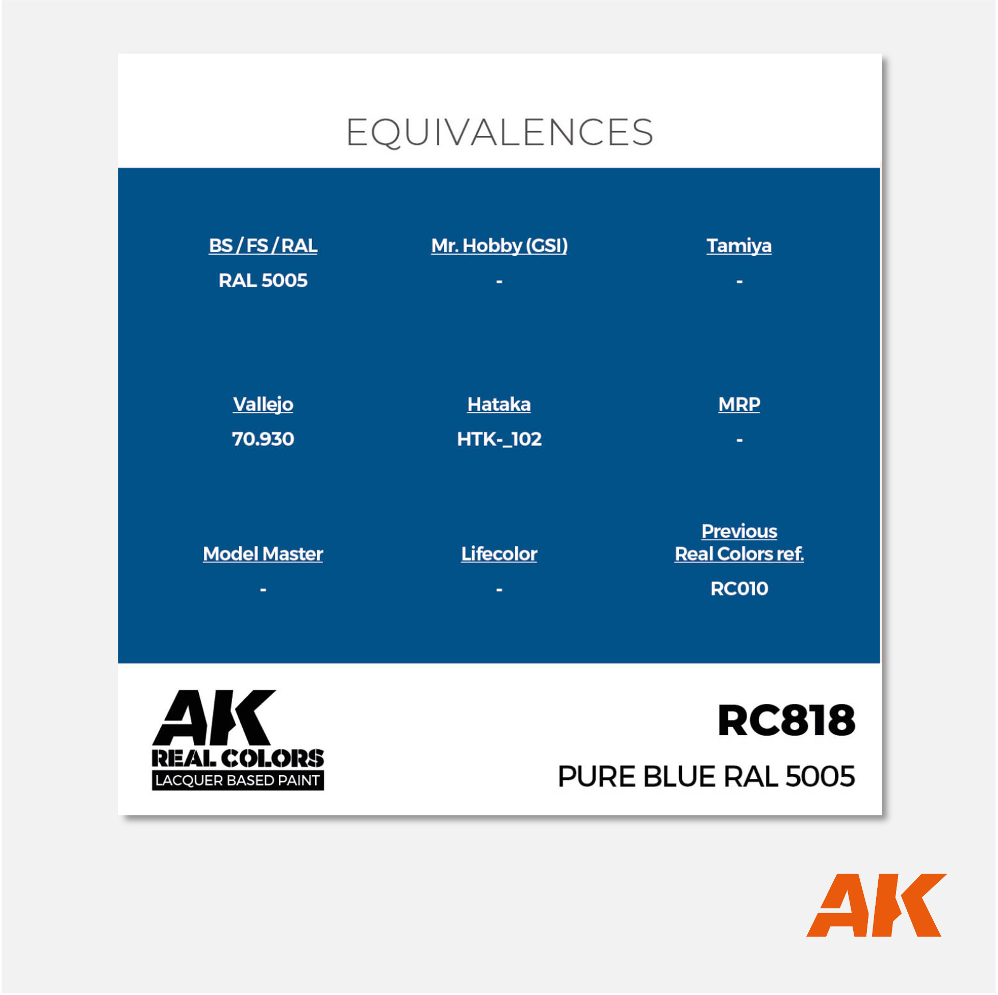 AK Interactive - Real Colors Lacquer Based Paint - Pure Blue RAL 5005 - RC818 - Gothaforce