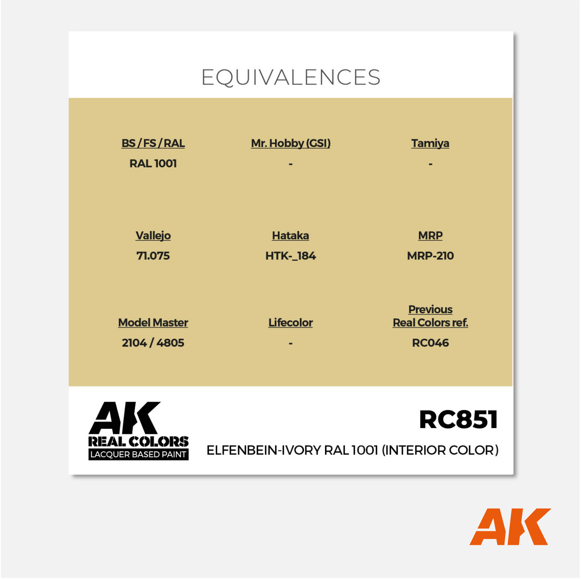 AK Interactive - Real Colors Lacquer Based Paint - Elfenbein-Ivory RAL 1001 (Interior Color) - RC851 - Gothaforce