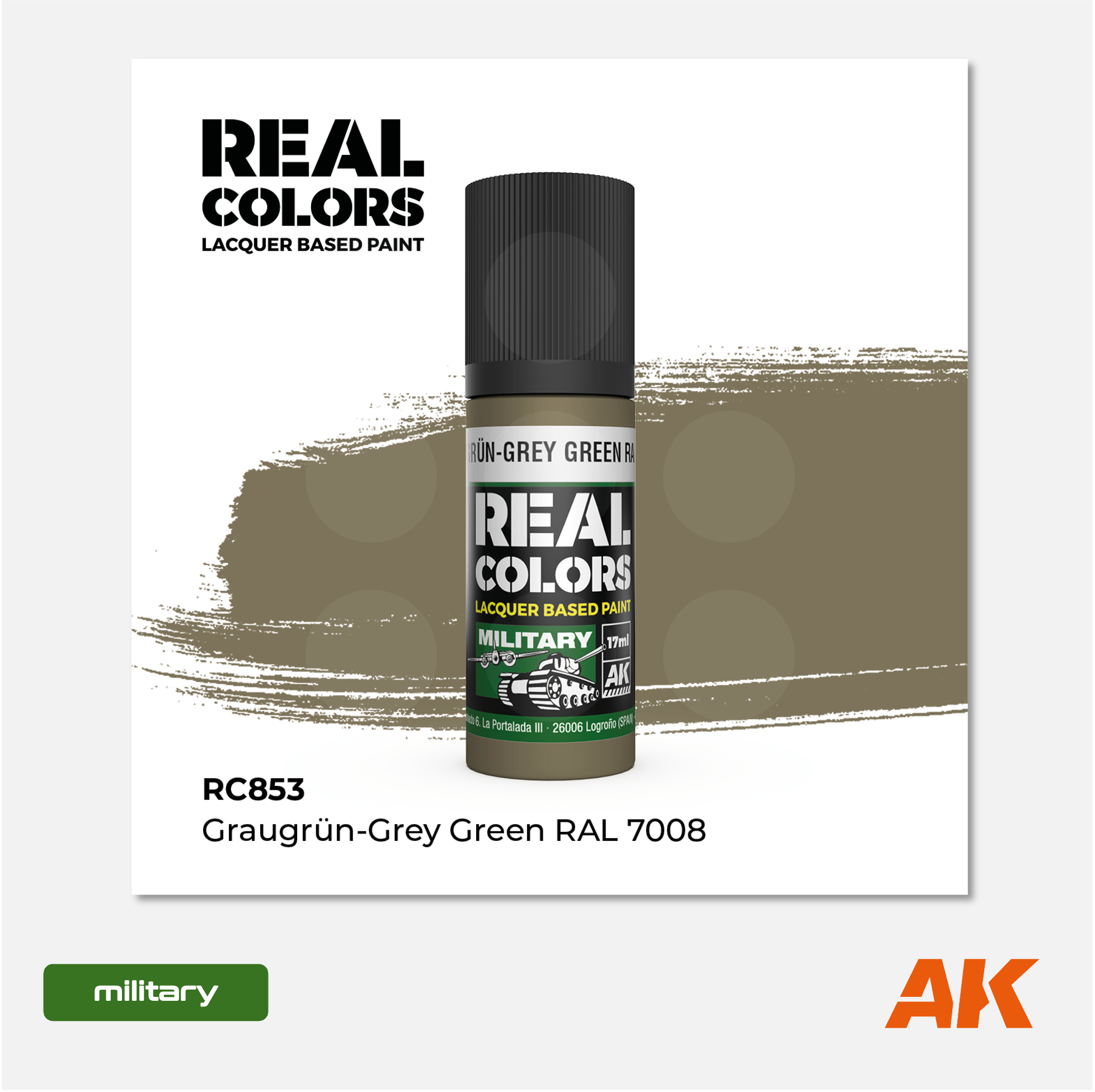 AK Interactive - Real Colors Lacquer Based Paint - Graugrün-Grey Green RAL 7008 - RC853 - Gothaforce
