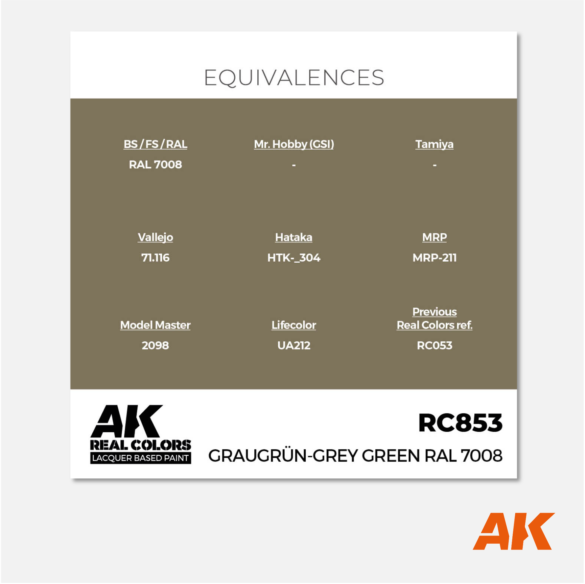 AK Interactive - Real Colors Lacquer Based Paint - Graugrün-Grey Green RAL 7008 - RC853 - Gothaforce