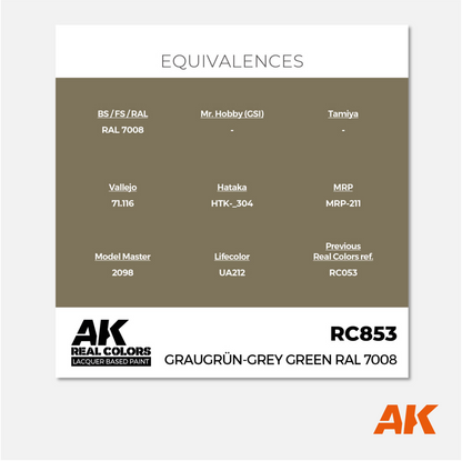 AK Interactive - Real Colors Lacquer Based Paint - Graugrün-Grey Green RAL 7008 - RC853 - Gothaforce