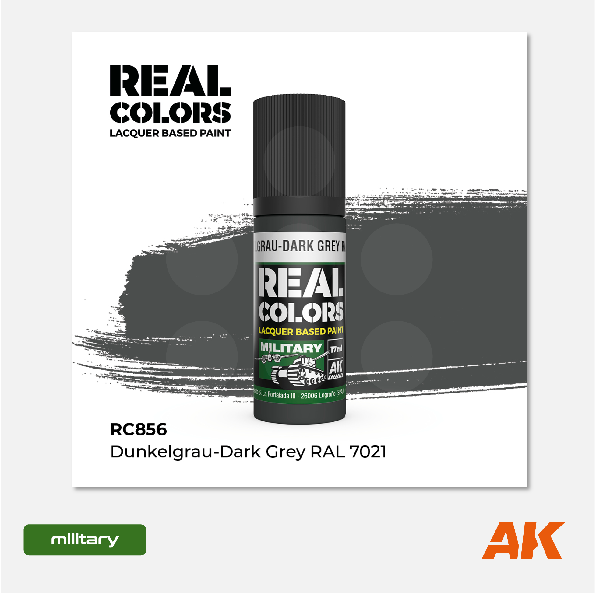 AK Interactive - Real Colors Lacquer Based Paint - Dunkelgrau-Dark Grey RAL 7021 - RC856 - Gothaforce