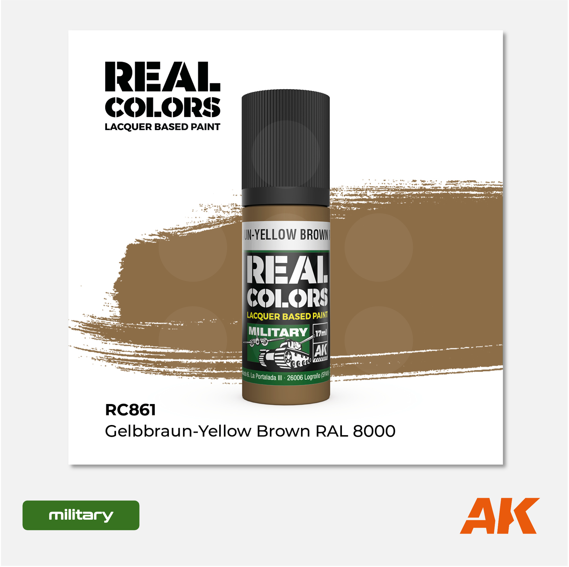 AK Interactive - Real Colors Lacquer Based Paint - Gelbbraun-Yellow Brown RAL 8000 - RC861 - Gothaforce