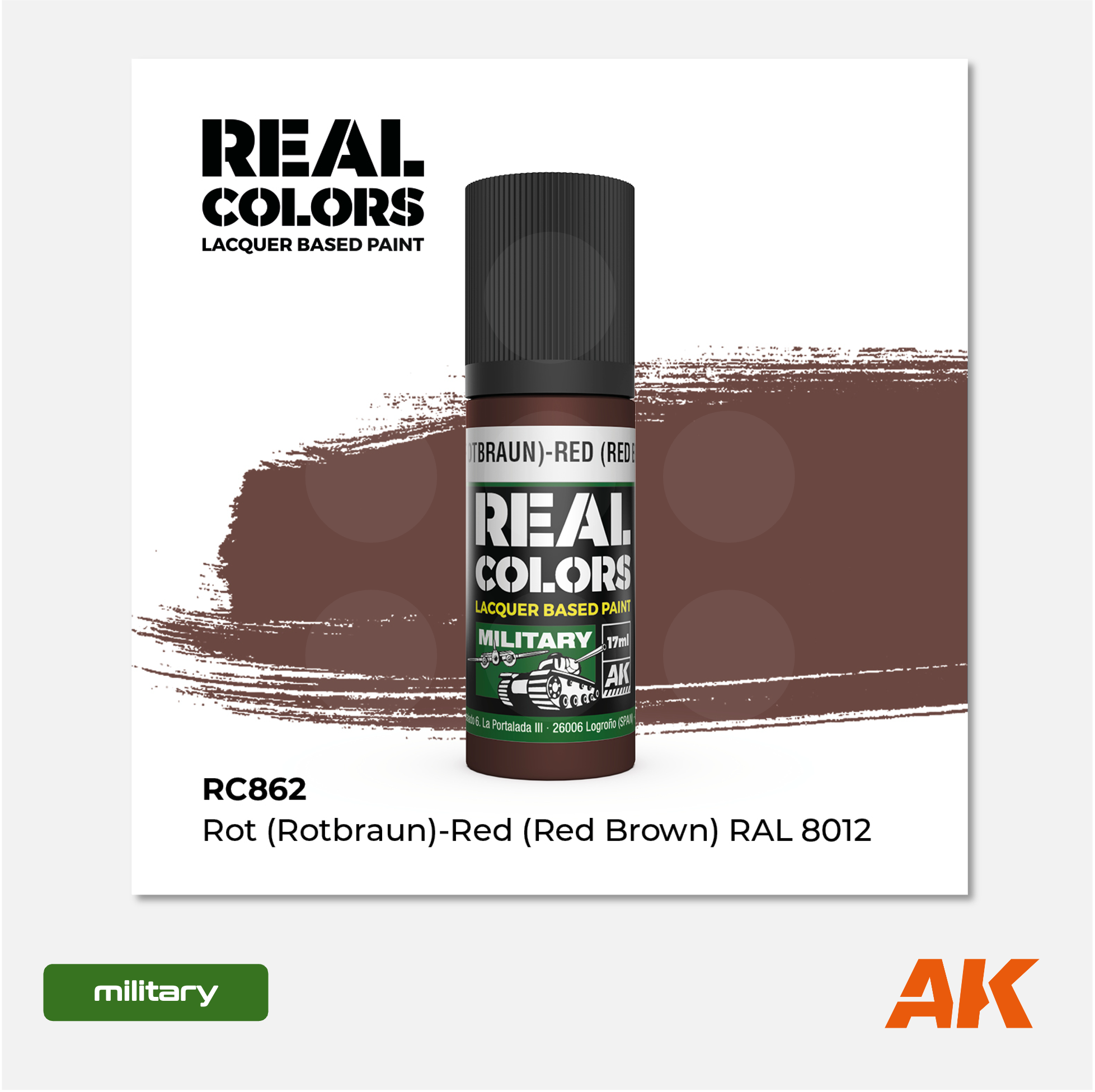 AK Interactive - Real Colors Lacquer Based Paint - Rot (Rotbraun)-Red Brown RAL 8012 - RC862 - Gothaforce