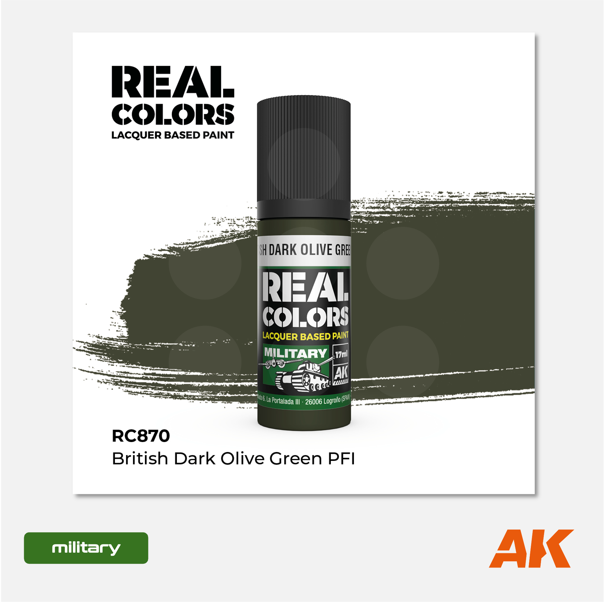 AK Interactive - Real Colors Lacquer Based Paint - British Dark Olive Green PFI - RC870 - Gothaforce