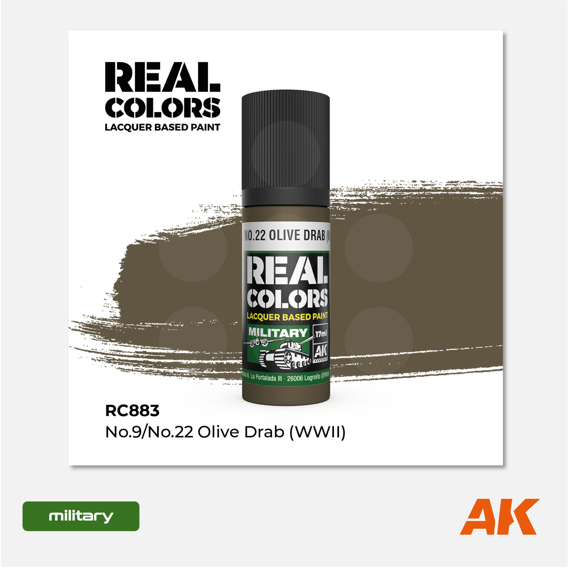 AK Interactive - Real Colors Lacquer Based Paint - N°9/N°22 Olive Drab (WWII) - RC883 - Gothaforce