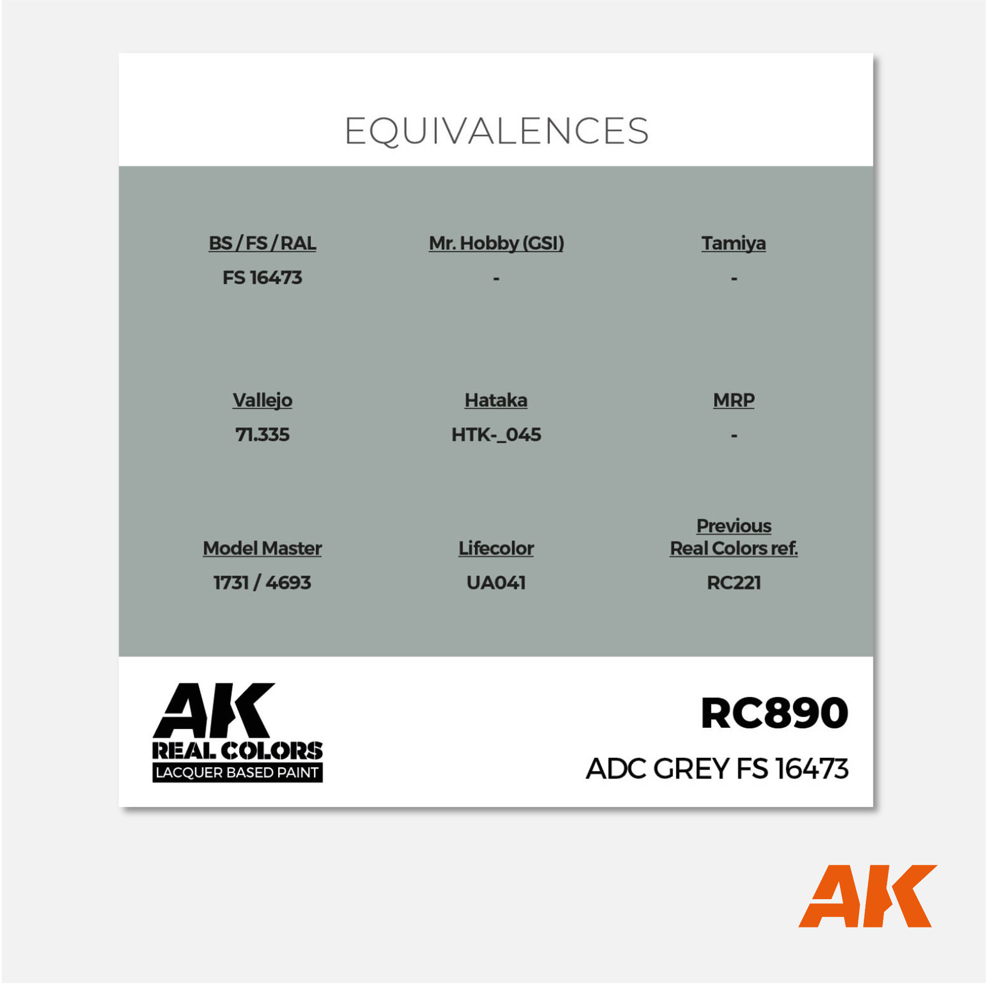 AK Interactive - Real Colors Lacquer Based Paint - ADC Grey FS 16473 - RC890 - Gothaforce