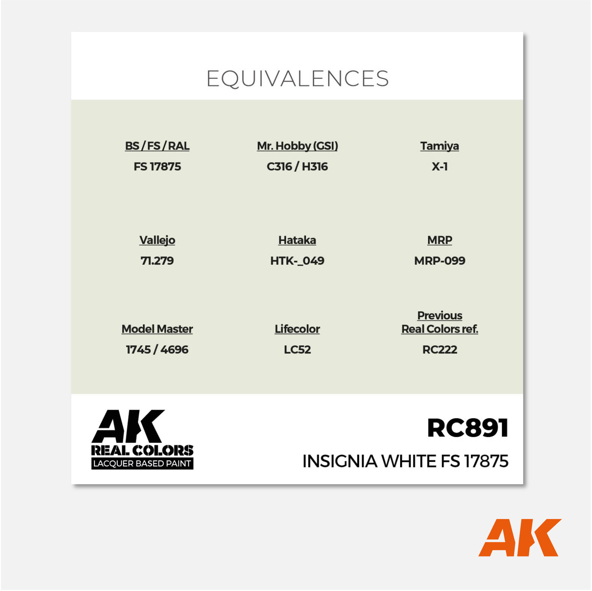 AK Interactive - Real Colors Lacquer Based Paint - Insignia White FS 17875 - RC891 - Gothaforce