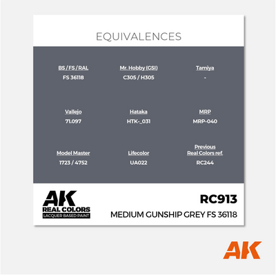 AK Interactive - Real Colors Lacquer Based Paint - Medium Gunship Grey FS 36118 - RC913 - Gothaforce