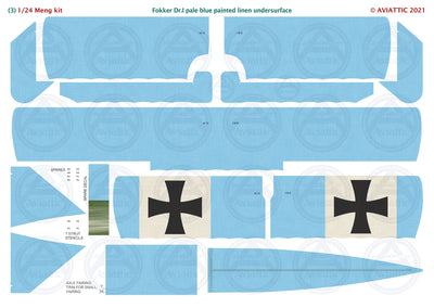 1/24 - Meng - Fokker Dr.I - streaked camouflage unbleached linen - pale blue painted linen undersurface - scheme C