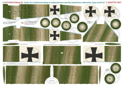 1/24 - Meng - Fokker Dr.I - streaked camouflage unbleached linen - pale blue painted linen undersurface - aged varnish - scheme C