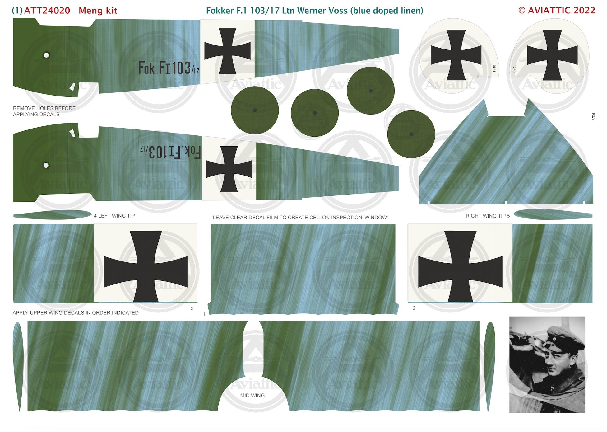 1/24 - Meng - Fokker Dr.I - Voss (blue doped linen) + conversion set ATTRES054 (Copy)