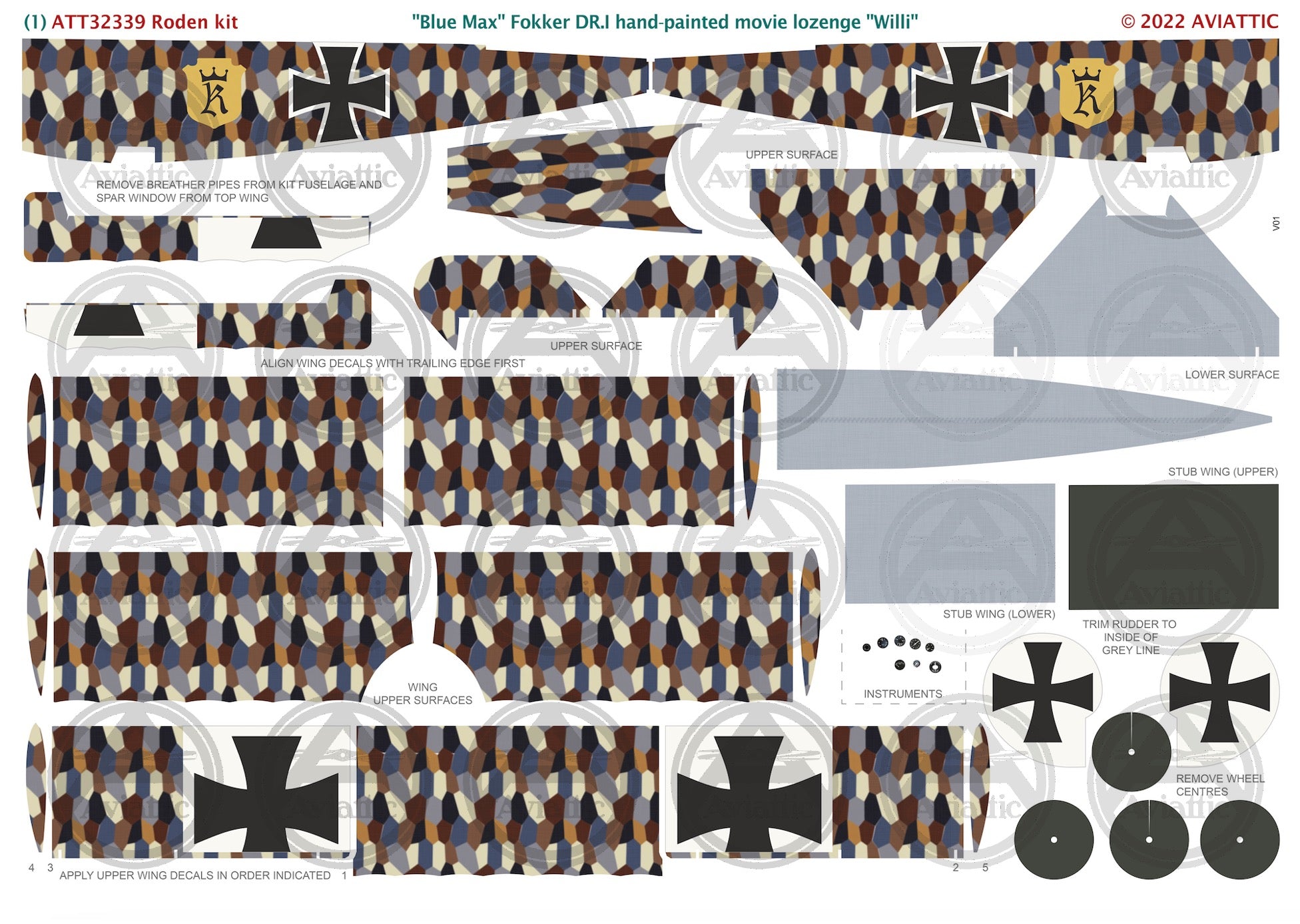 1/32 - Roden - Blue Max Fokker Dr.I Willi + conversion set ATTRES044