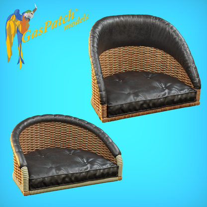 1/72 British Wicker Seats Full Back Short Small Leather Pad & Tall Big Leather Pad
