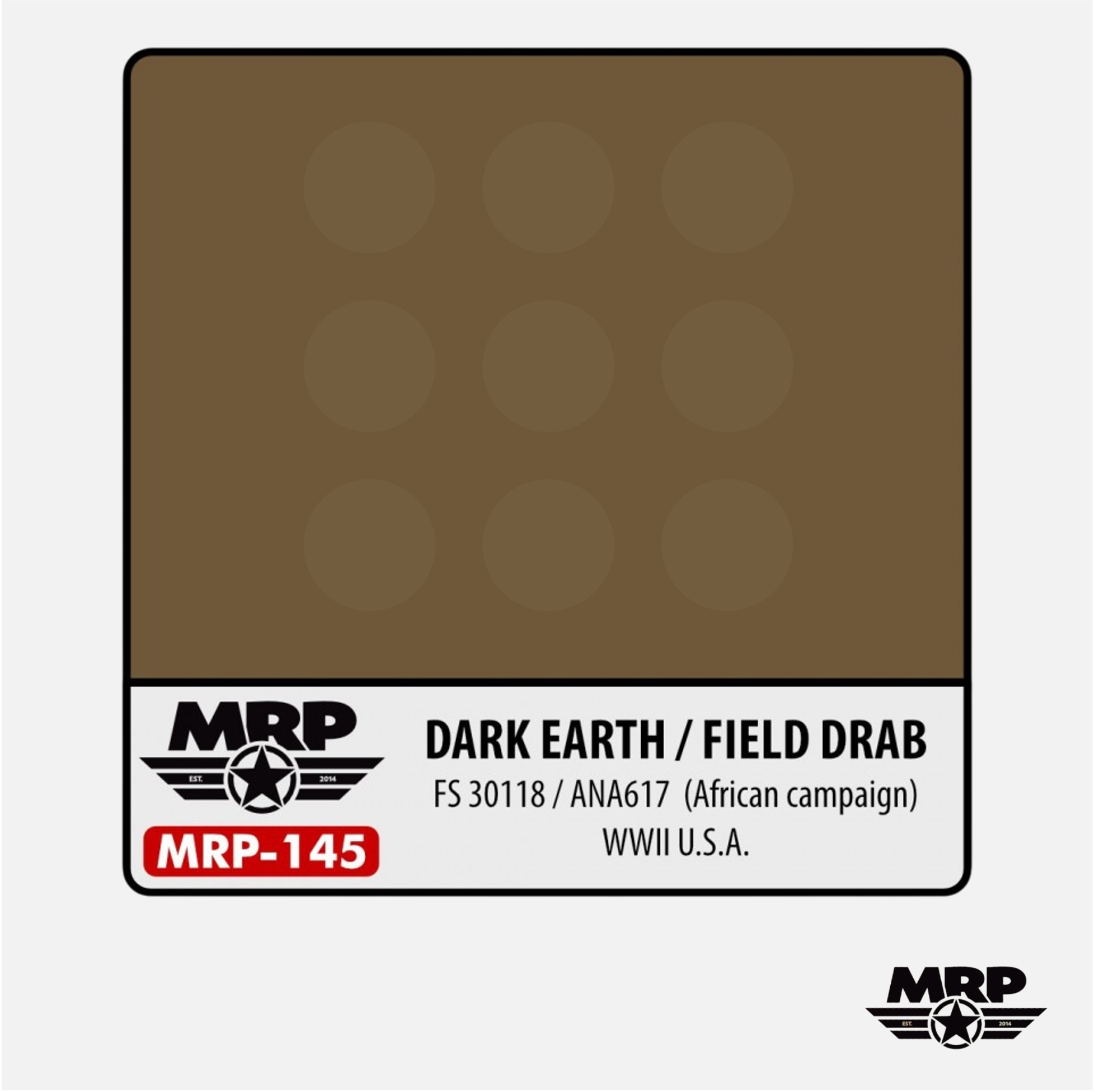 Dark Earth / Field Drab - FS 30118 / ANA 614 (African Campaign) - WWII U.S.A.