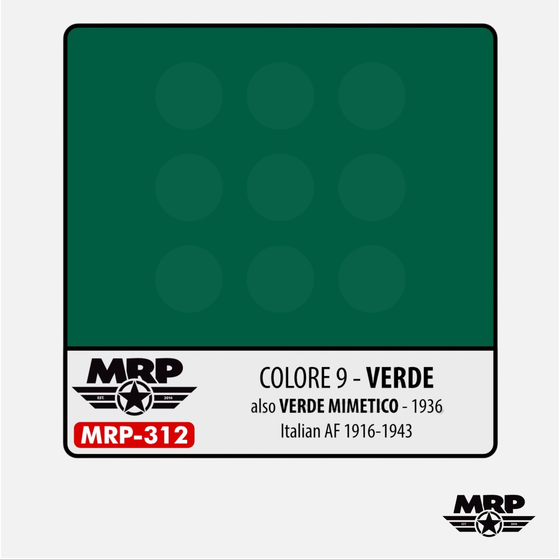 Mr.Paint - Acrylic Lacquer Paint - Colore 9 – Verde also Verde Mimetico – 1936 (Italian AF 1916-43) - MRP-312 - Gothaforce