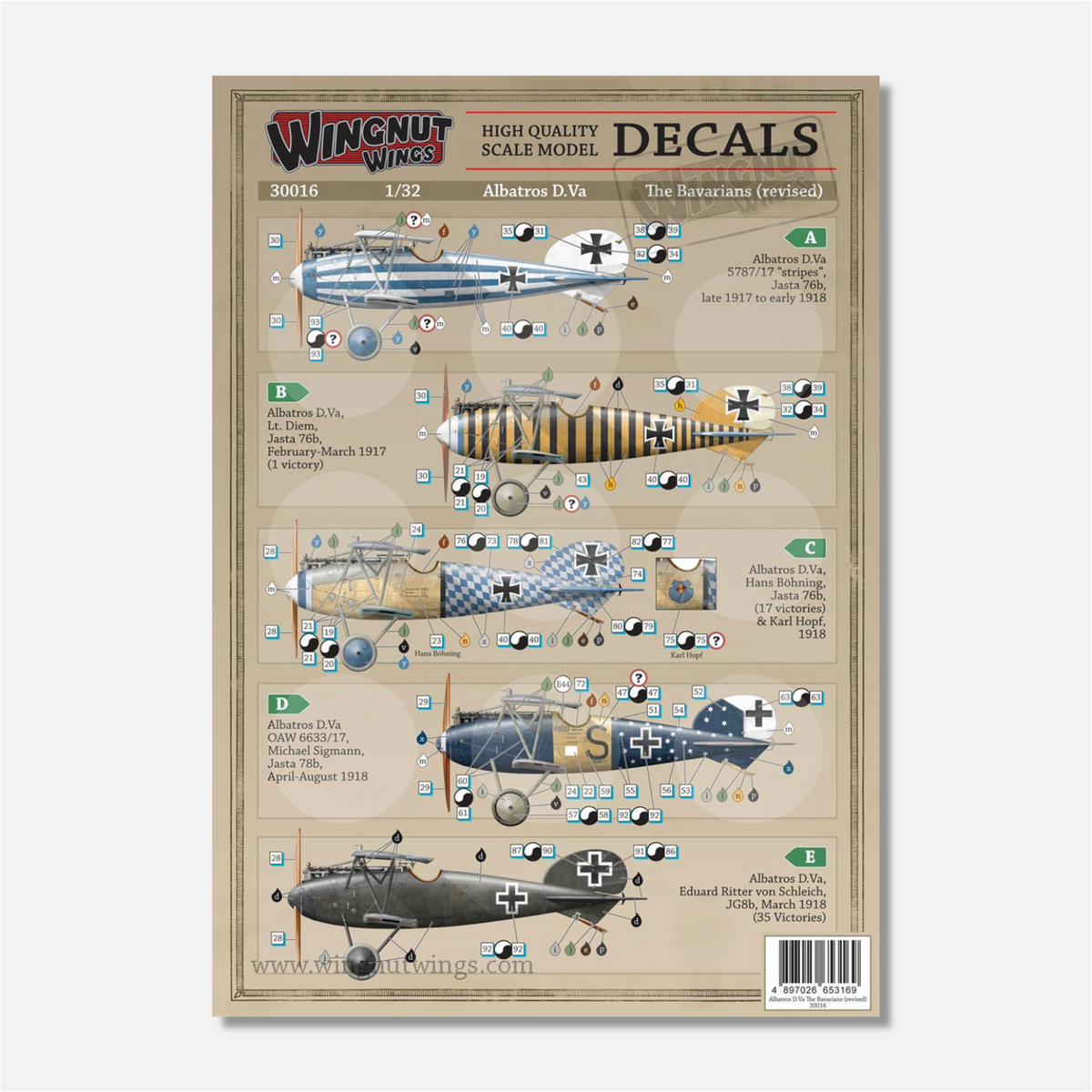 Wingnut Wings - 30016 - 1/32 Albatros D.V The Bavarians Decals – Gothaforce